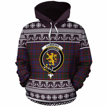 Cumming Clan Tartan Christmas Cotton Hoodie with Family Crest