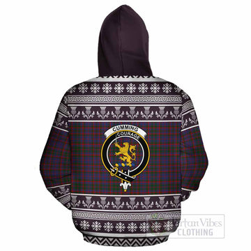 Cumming Clan Tartan Christmas Cotton Hoodie with Family Crest