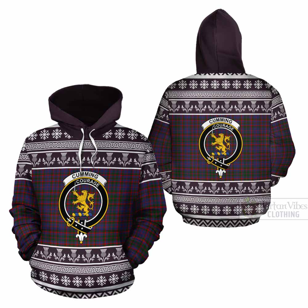 Cumming Clan Tartan Christmas Cotton Hoodie with Family Crest - Tartan Vibes Clothing