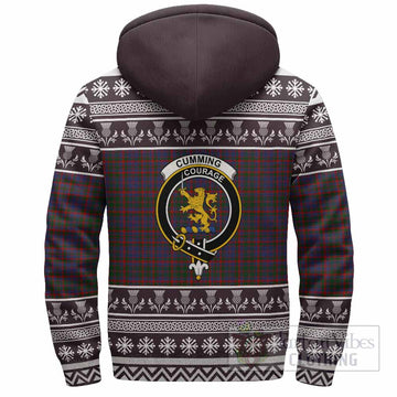 Cumming Clan Tartan Christmas Fleece Hoodie with Family Crest