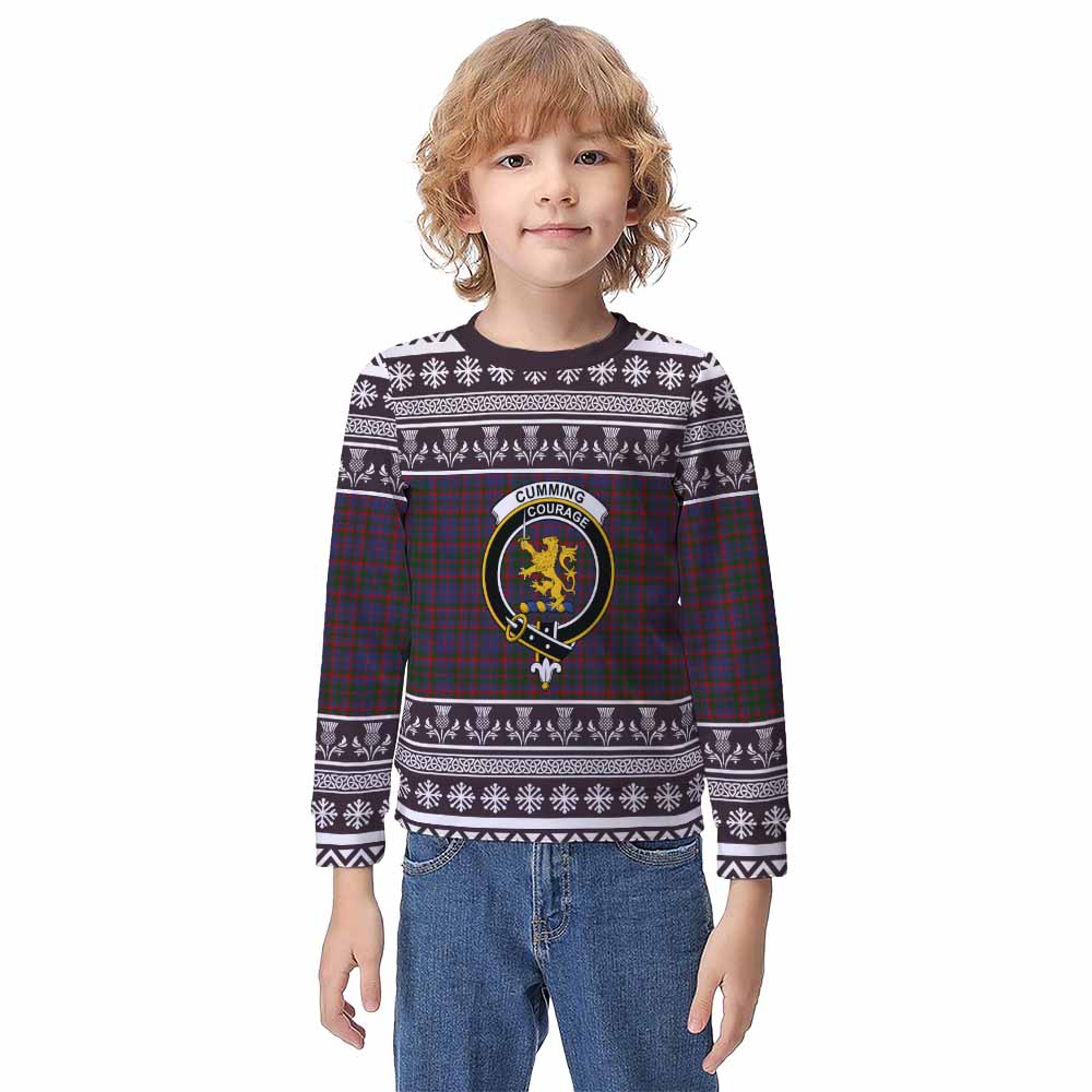 Cumming Clan Tartan Christmas Kid Ugly Sweatshirt with Family Crest - Tartan Vibes Clothing