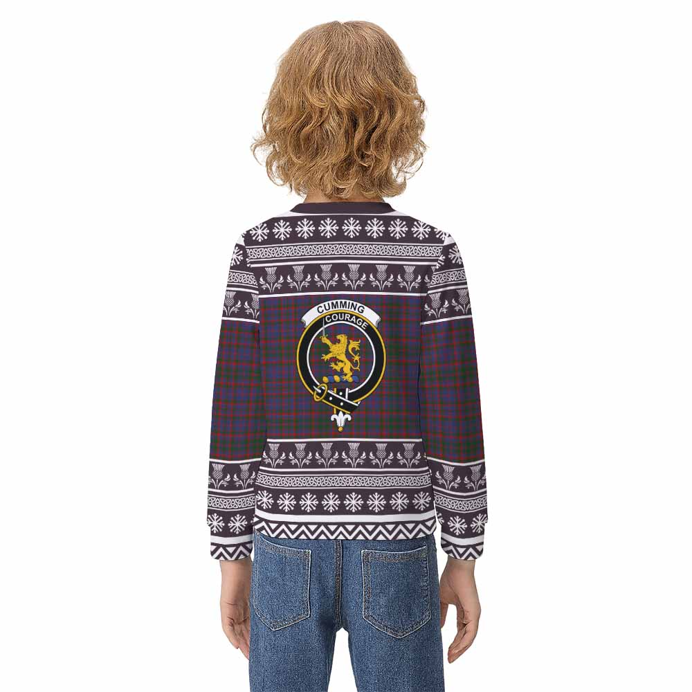 Cumming Clan Tartan Christmas Kid Ugly Sweatshirt with Family Crest - Tartan Vibes Clothing