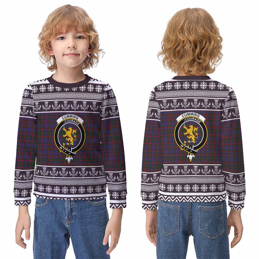 Cumming Clan Tartan Christmas Kid Ugly Sweatshirt with Family Crest - Tartan Vibes Clothing
