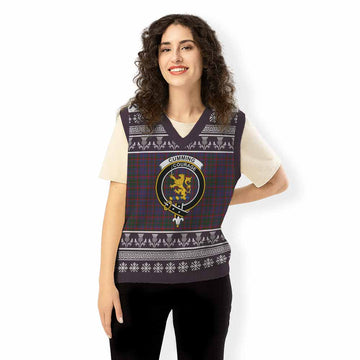 Cumming Clan Tartan Christmas Knitted V-Neck Vest with Family Crest - Tartan Vibes Clothing