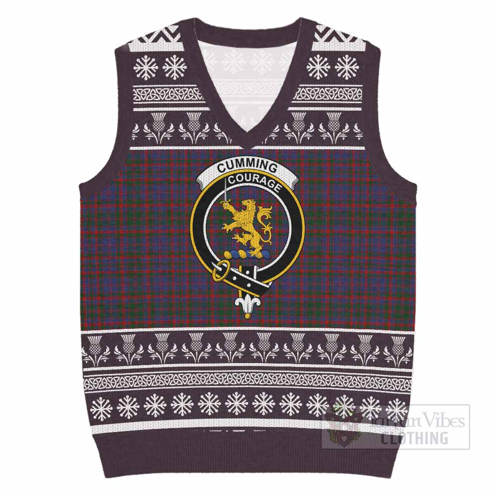 Cumming Clan Tartan Christmas Knitted V-Neck Vest with Family Crest - Tartan Vibes Clothing