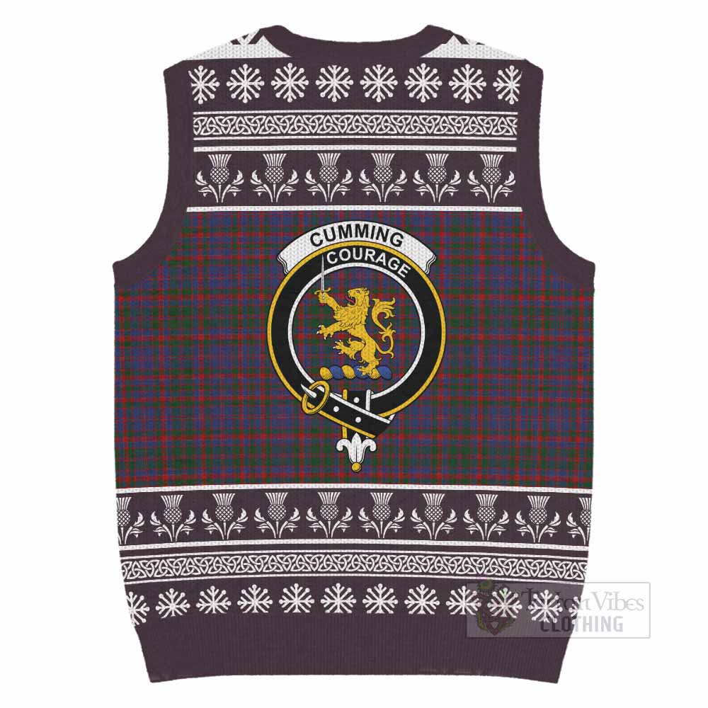 Cumming Clan Tartan Christmas Knitted V-Neck Vest with Family Crest - Tartan Vibes Clothing