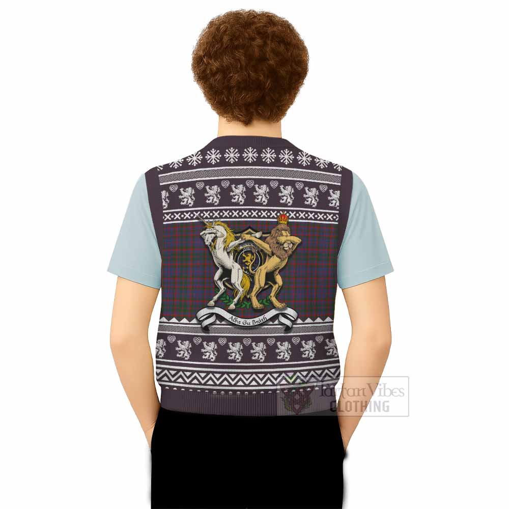 Cumming Clan Tartan Crest Christmas Knitted V-Neck Vest Coat of Arms Funny Style - Tartan Vibes Clothing