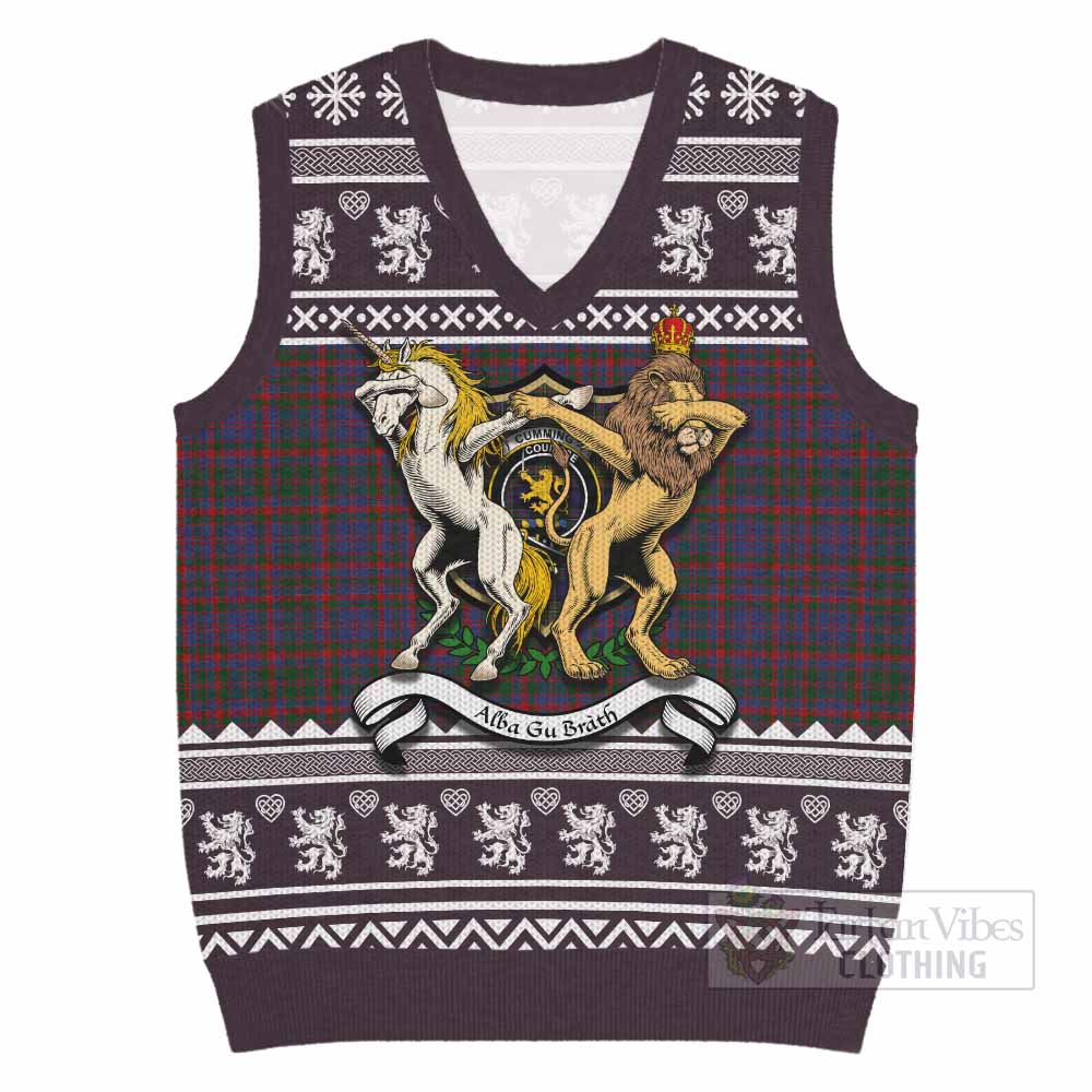 Cumming Clan Tartan Crest Christmas Knitted V-Neck Vest Coat of Arms Funny Style - Tartan Vibes Clothing
