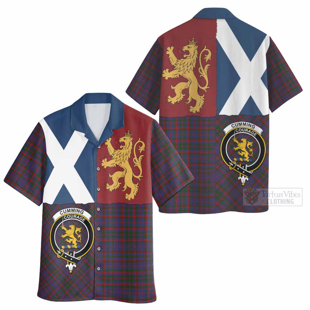 Cumming Crest Tartan Hawaiian Shirt with Lion Rampant Saltire Style