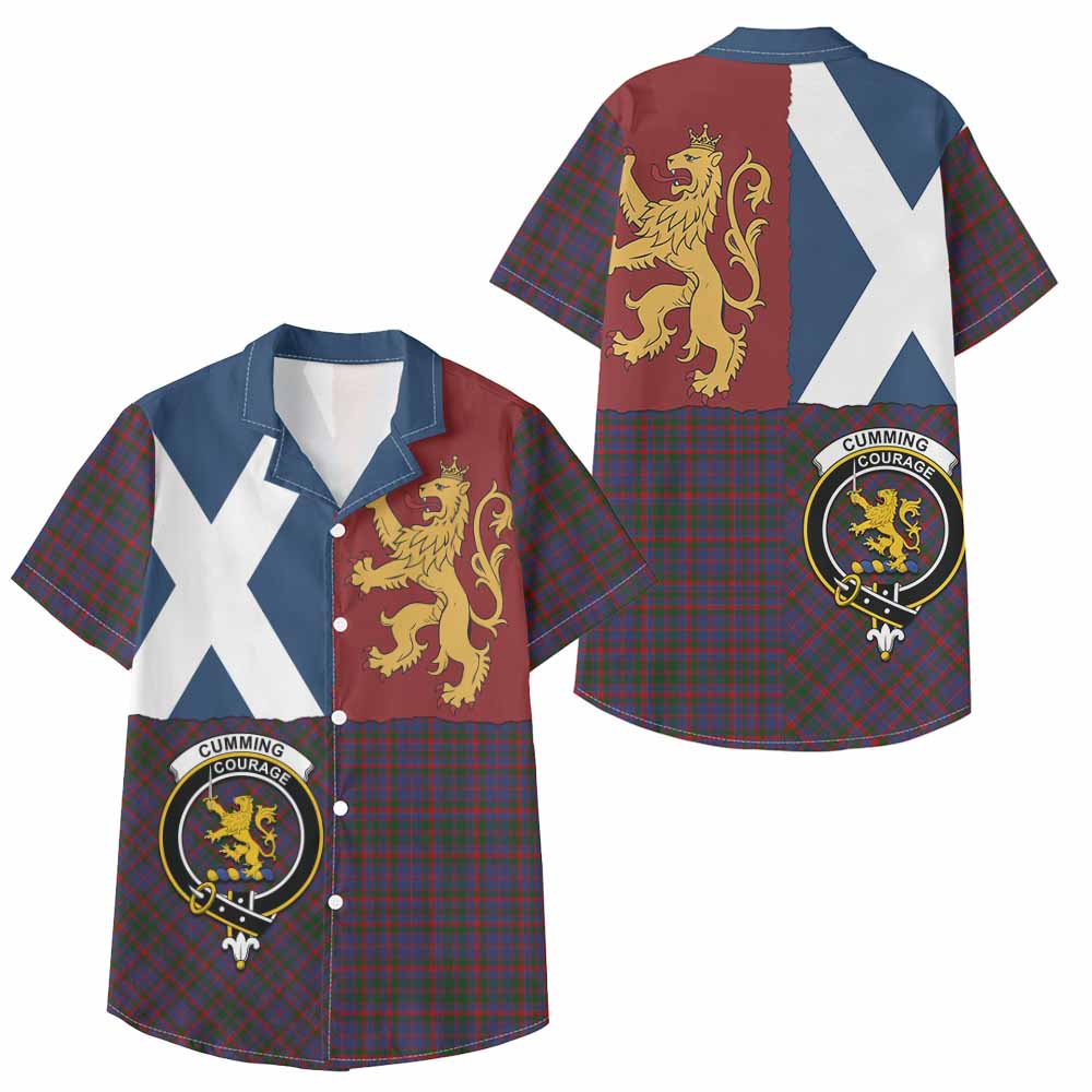 Cumming Crest Tartan Kid Hawaiian Shirt with Lion Rampant Saltire Style - Tartan Vibes Clothing