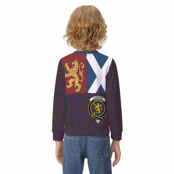 Cumming Crest Tartan Kid Knitted Sweatshirt with Lion Rampant Saltire Style - Tartan Vibes Clothing