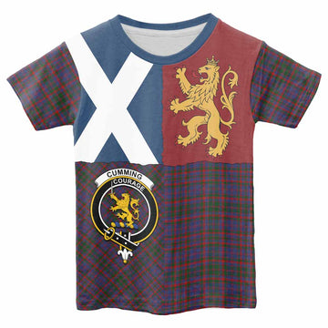 Cumming Crest Tartan Kid T-shirt with Lion Rampant Saltire Style - Tartan Vibes Clothing