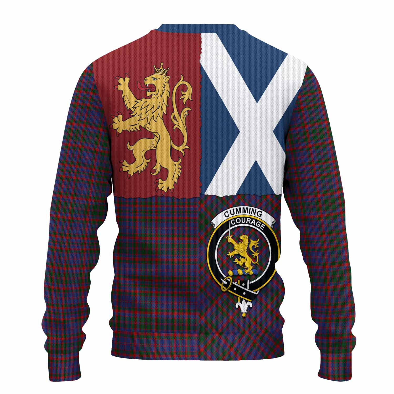 Cumming Crest Tartan Knitted Sweater with Lion Rampant Saltire Style