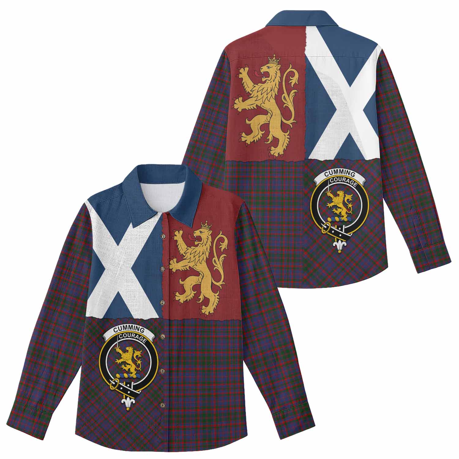 Cumming Crest Tartan Women Casual Shirt with Lion Rampant Saltire Style