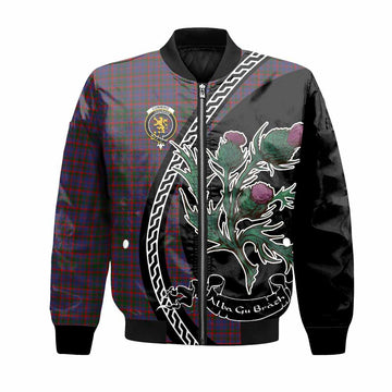 Cumming Family Crest Tartan Bomber Jacket Alba Thistle Inspired