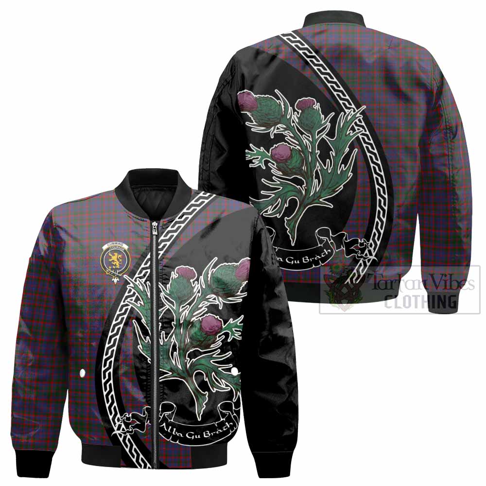 Cumming Family Crest Tartan Bomber Jacket Alba Thistle Inspired - Tartan Vibes Clothing