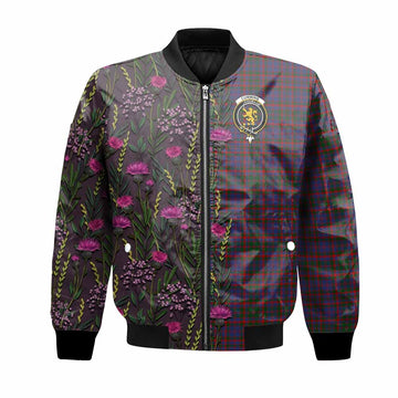 Cumming Family Crest Tartan Bomber Jacket Scottish Thistle Flower Pattern Half Style
