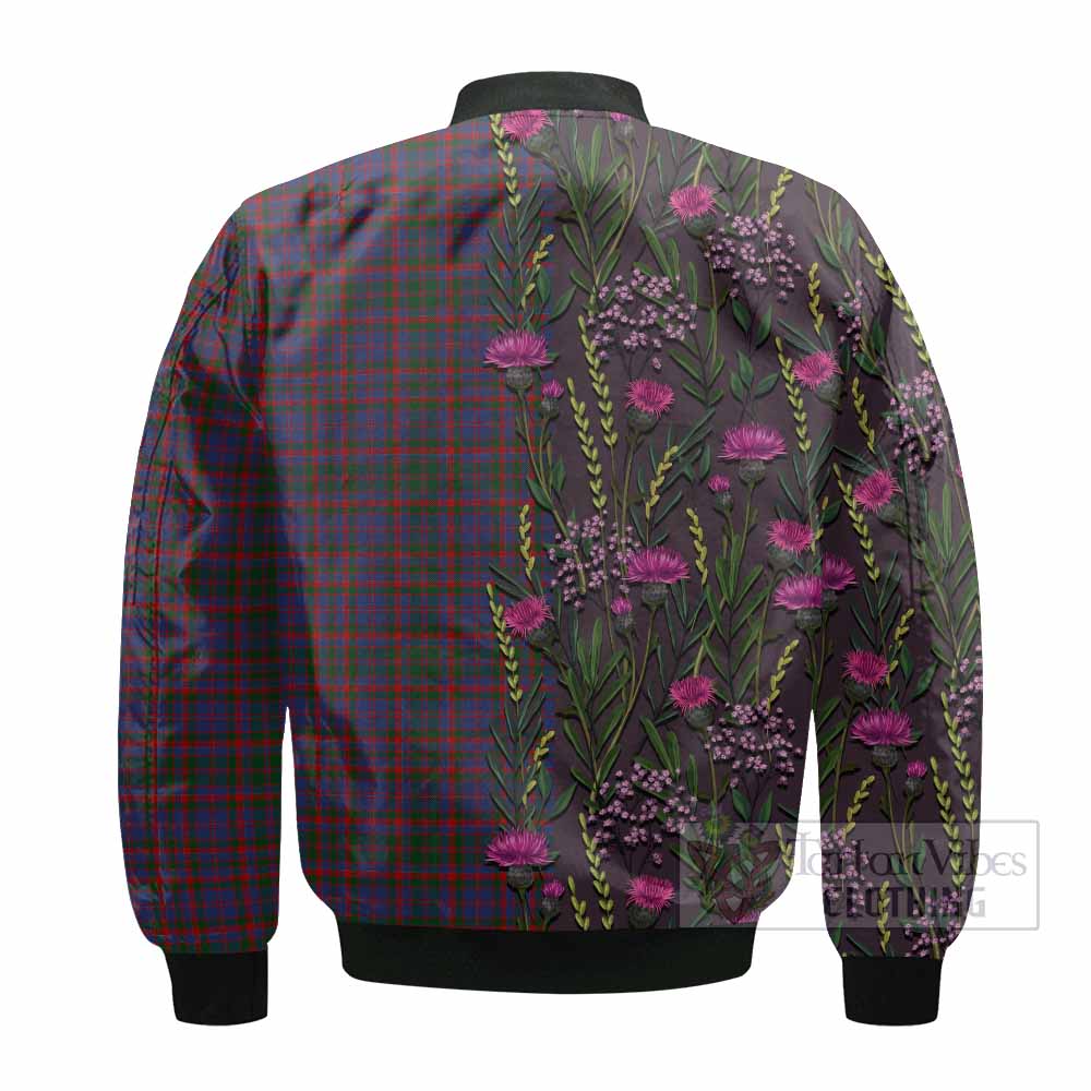 Cumming Family Crest Tartan Bomber Jacket Scottish Thistle Flower Pattern Half Style - Tartan Vibes Clothing