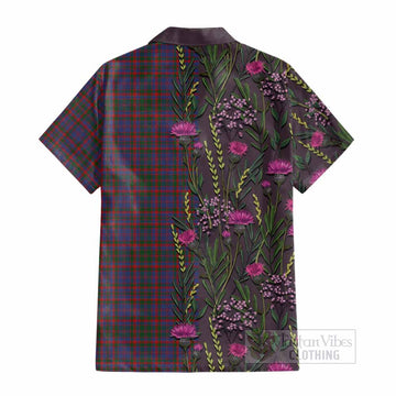 Cumming Family Crest Tartan Cotton Hawaiian Shirt Scottish Thistle Flower Pattern Half Style - Tartan Vibes Clothing