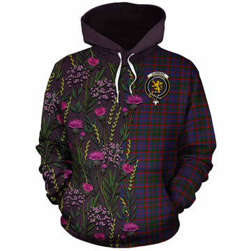 Cumming Family Crest Tartan Cotton Hoodie Scottish Thistle Flower Pattern Half Style