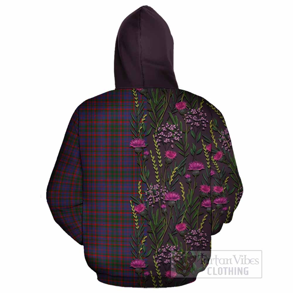 Cumming Family Crest Tartan Cotton Hoodie Scottish Thistle Flower Pattern Half Style - Tartan Vibes Clothing