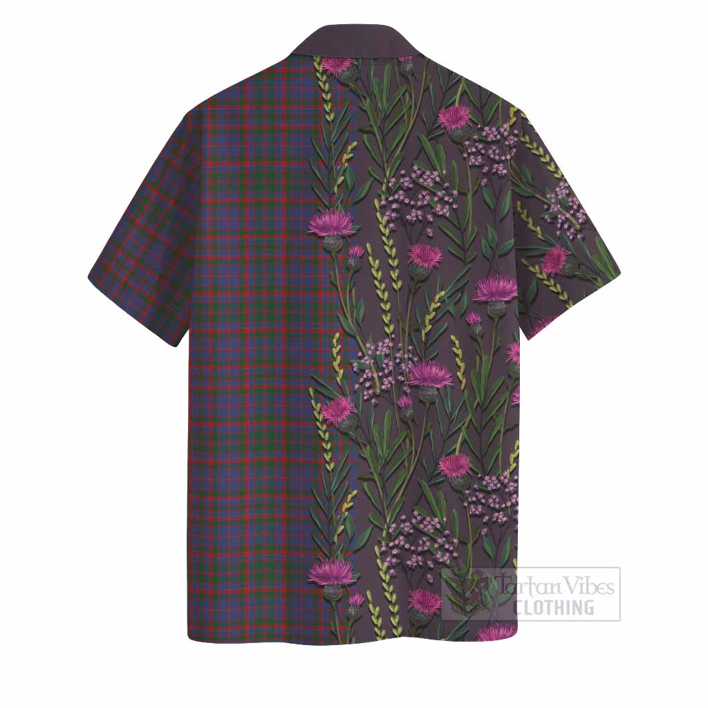 Cumming Family Crest Tartan Hawaiian Shirt Scottish Thistle Flower Pattern Half Style - Tartan Vibes Clothing
