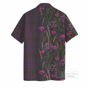 Cumming Family Crest Tartan Hawaiian Shirt Scottish Thistle Flower Pattern Half Style