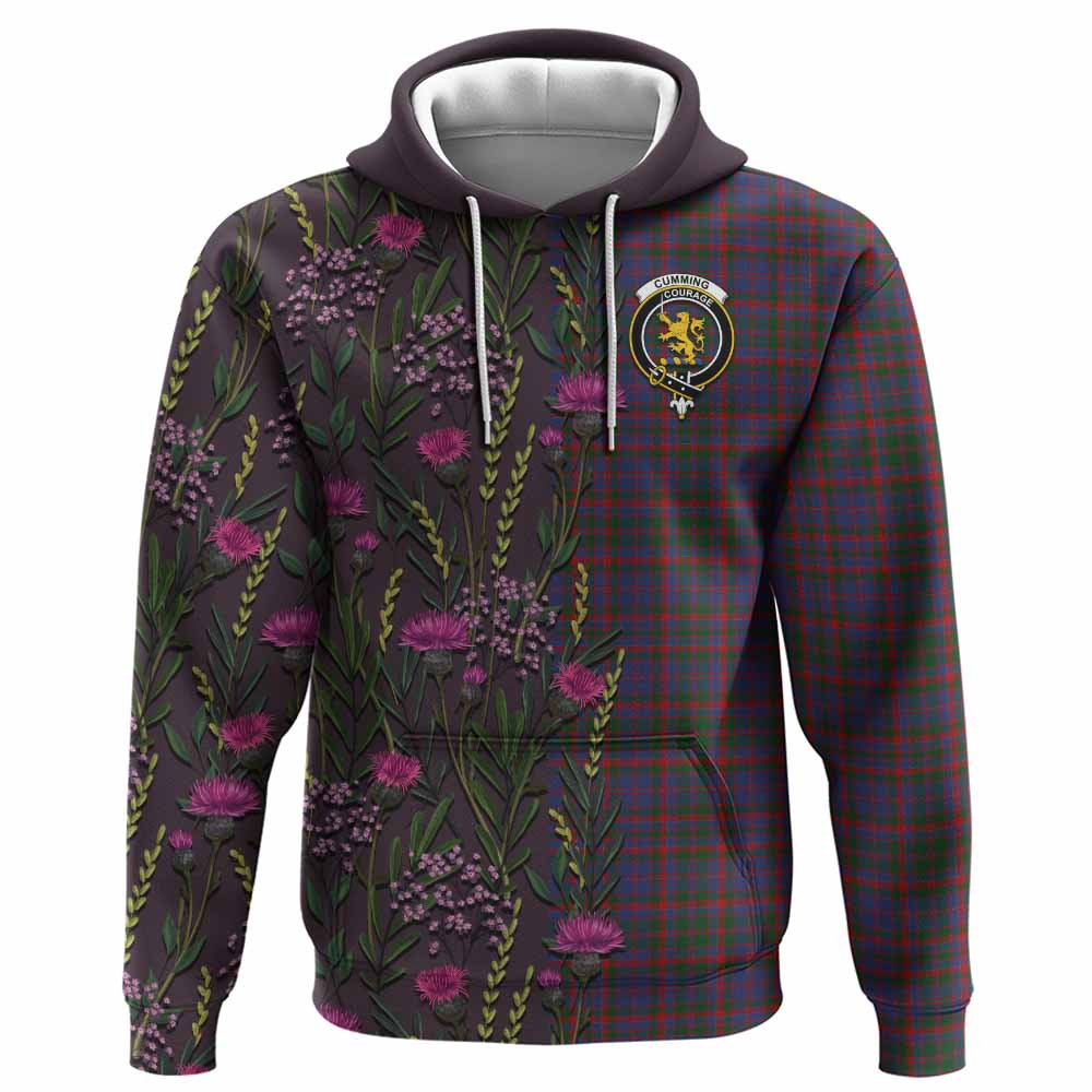 Cumming Family Crest Tartan Hoodie Scottish Thistle Flower Pattern Half Style - Tartan Vibes Clothing