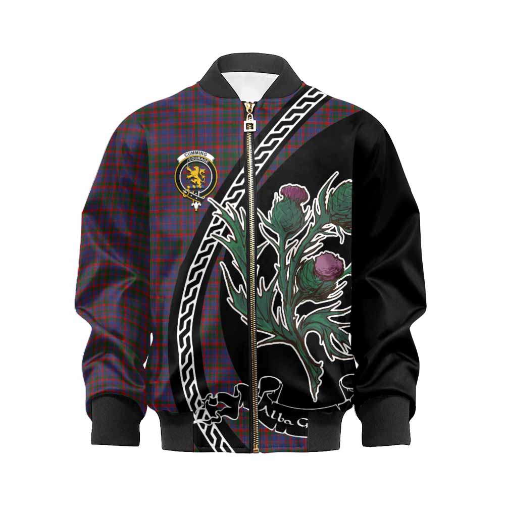 Cumming Family Crest Tartan Kid Bomber Jacket Alba Thistle Inspired - Tartan Vibes Clothing