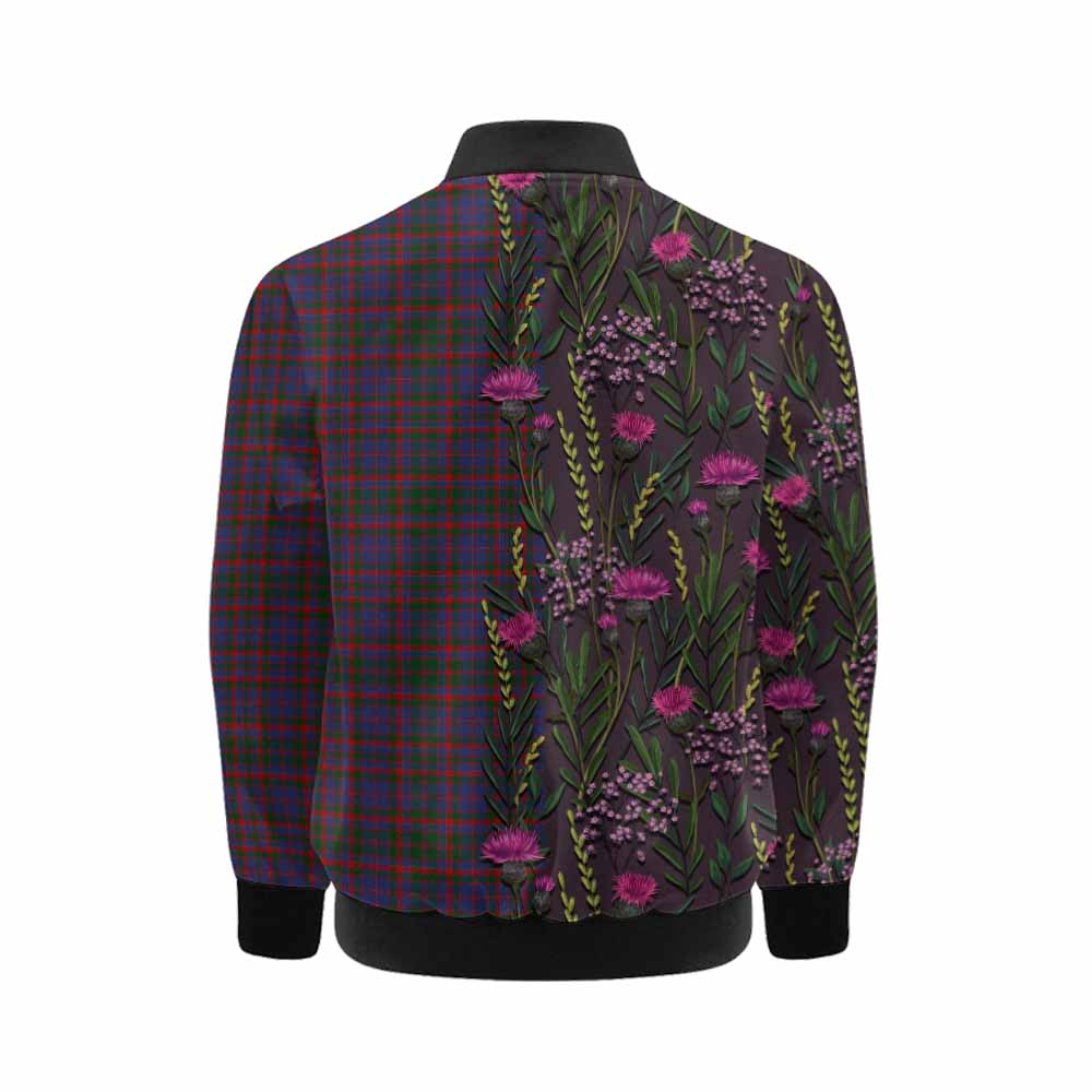 Cumming Family Crest Tartan Kid Bomber Jacket Scottish Thistle Flower Pattern Half Style - Tartan Vibes Clothing