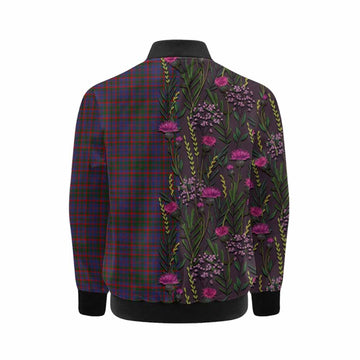 Cumming Family Crest Tartan Kid Bomber Jacket Scottish Thistle Flower Pattern Half Style - Tartan Vibes Clothing