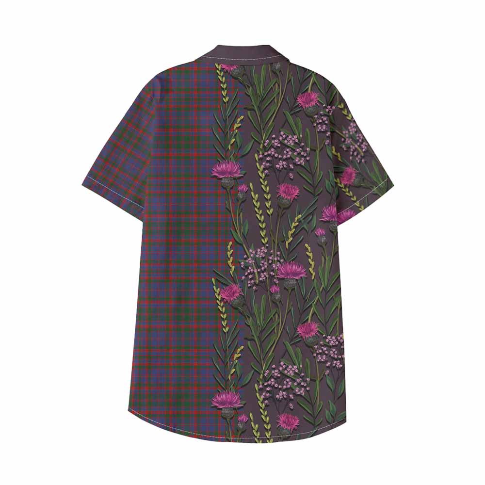 Cumming Family Crest Tartan Kid Hawaiian Shirt Scottish Thistle Flower Pattern Half Style - Tartan Vibes Clothing