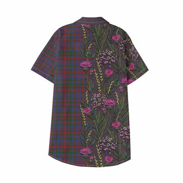 Cumming Family Crest Tartan Kid Hawaiian Shirt Scottish Thistle Flower Pattern Half Style - Tartan Vibes Clothing