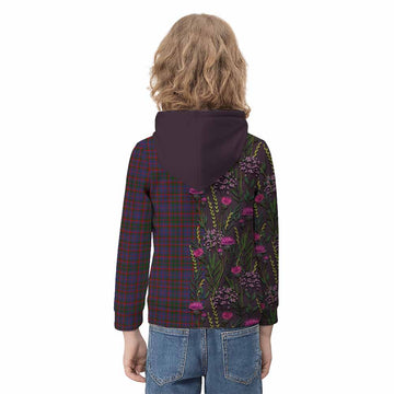 Cumming Family Crest Tartan Kid Hoodie Scottish Thistle Flower Pattern Half Style - Tartan Vibes Clothing
