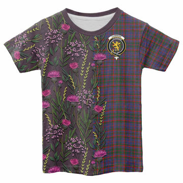 Cumming Family Crest Tartan Kid T-shirt Scottish Thistle Flower Pattern Half Style - Tartan Vibes Clothing
