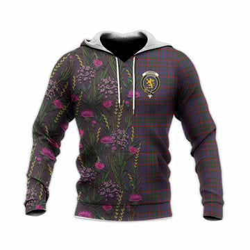 Cumming Family Crest Tartan Knitted Hoodie Scottish Thistle Flower Pattern Half Style