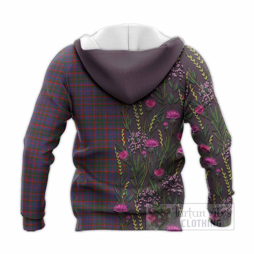 Cumming Family Crest Tartan Knitted Hoodie Scottish Thistle Flower Pattern Half Style - Tartan Vibes Clothing