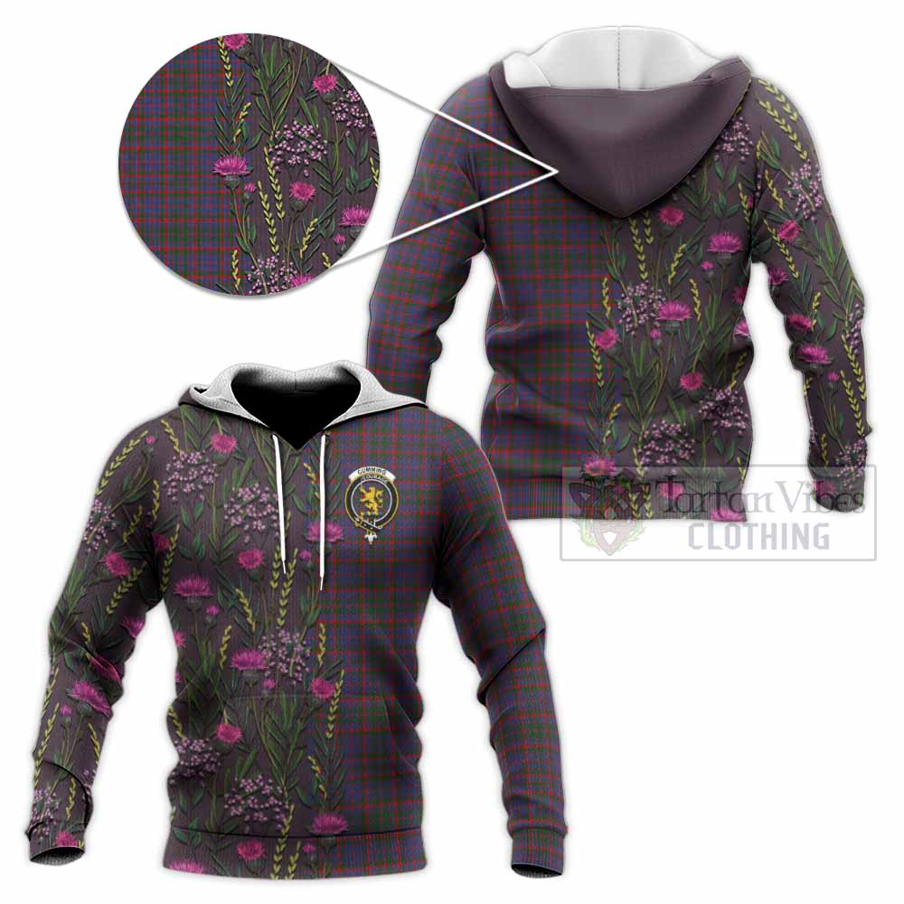 Cumming Family Crest Tartan Knitted Hoodie Scottish Thistle Flower Pattern Half Style - Tartan Vibes Clothing