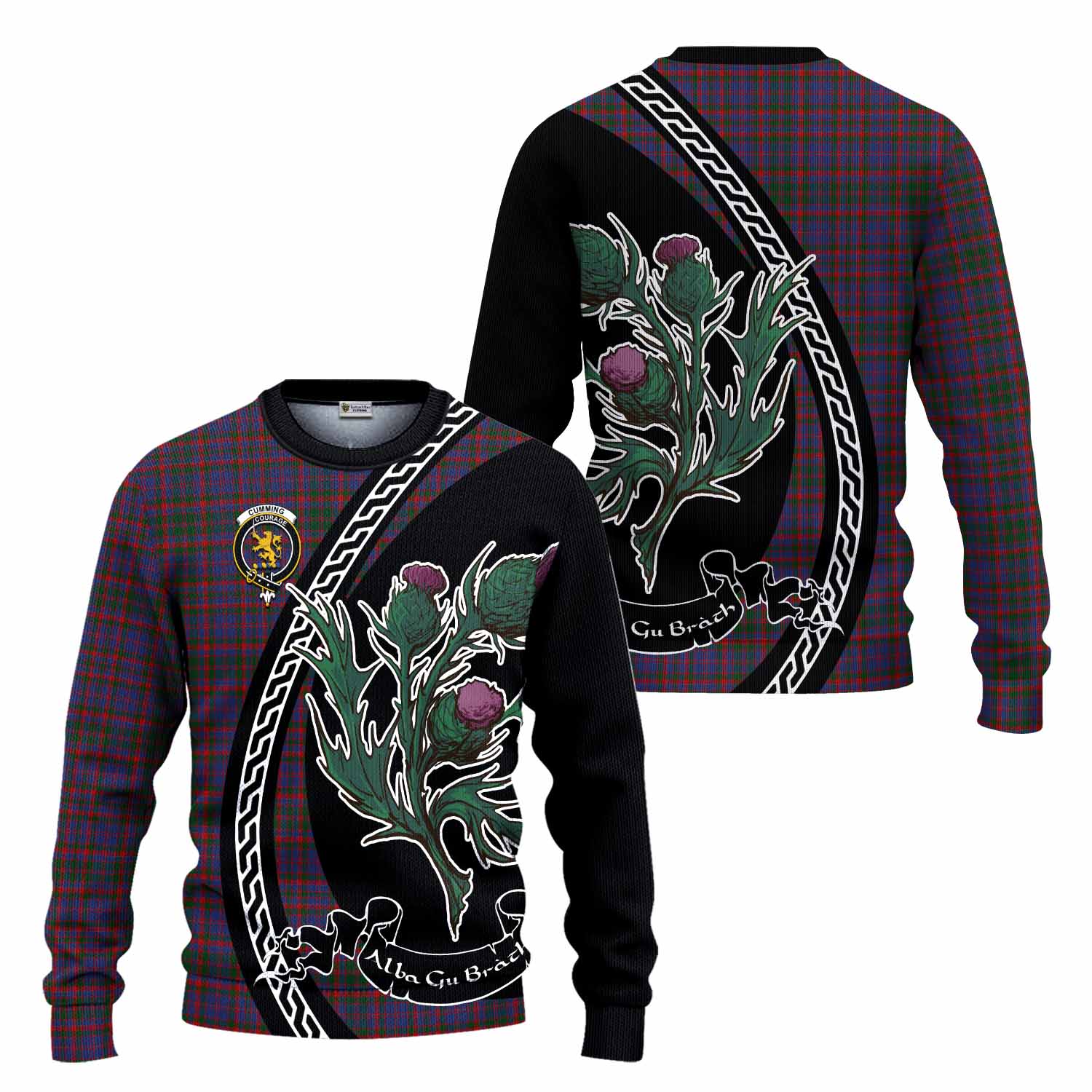 Cumming Family Crest Tartan Knitted Sweater Alba Thistle Inspired - Tartan Vibes Clothing