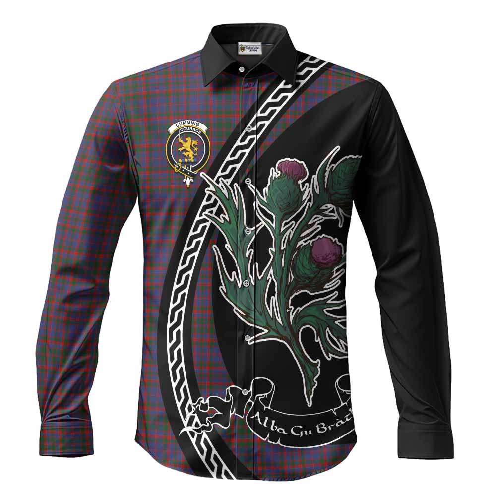 Cumming Family Crest Tartan Long Sleeve Button Shirts Alba Thistle Inspired - Tartan Vibes Clothing
