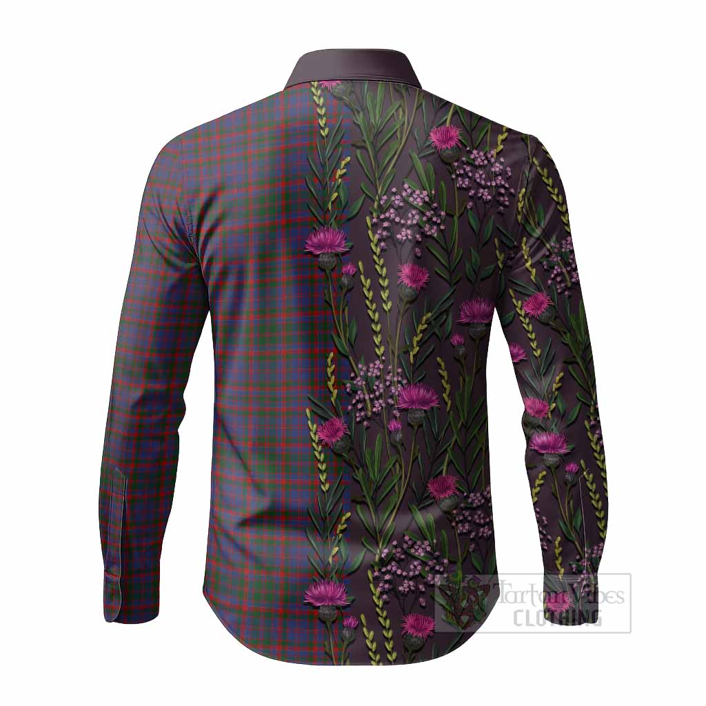Cumming Family Crest Tartan Long Sleeve Button Shirts Scottish Thistle Flower Pattern Half Style - Tartan Vibes Clothing