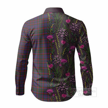 Cumming Family Crest Tartan Long Sleeve Button Shirts Scottish Thistle Flower Pattern Half Style