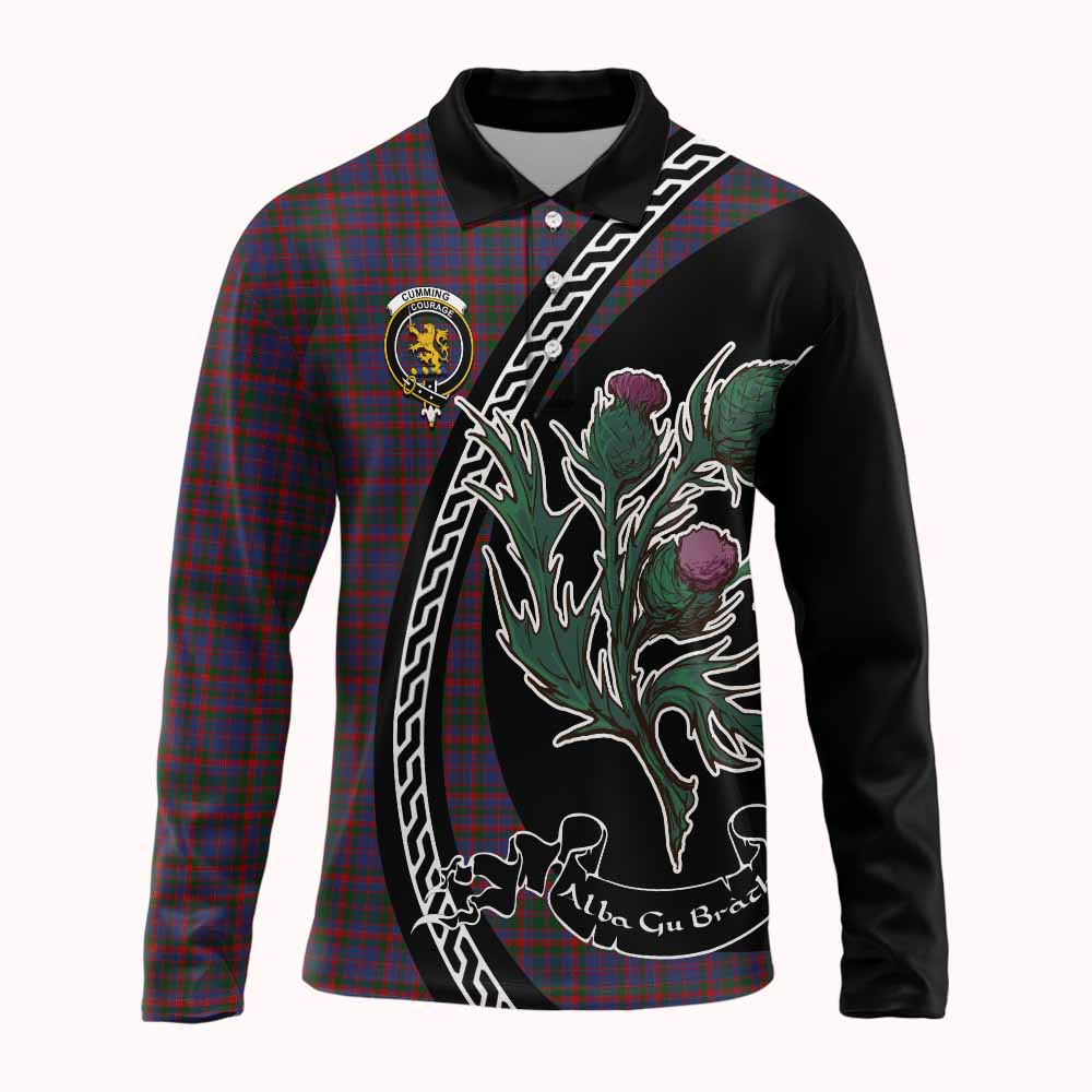 Cumming Family Crest Tartan Long Sleeve Polo Shirt Alba Thistle Inspired - Tartan Vibes Clothing