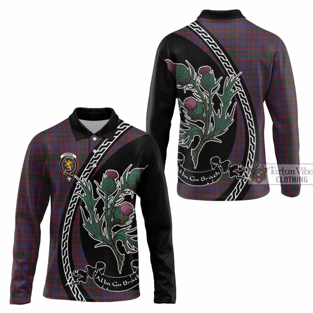 Cumming Family Crest Tartan Long Sleeve Polo Shirt Alba Thistle Inspired - Tartan Vibes Clothing