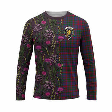 Cumming Family Crest Tartan Long Sleeve T-Shirt Scottish Thistle Flower Pattern Half Style - Tartan Vibes Clothing
