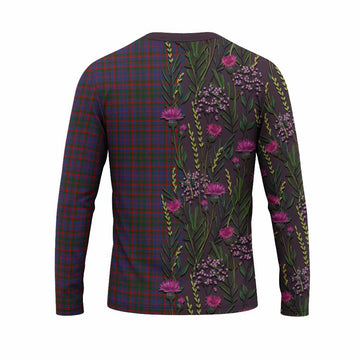Cumming Family Crest Tartan Long Sleeve T-Shirt Scottish Thistle Flower Pattern Half Style - Tartan Vibes Clothing