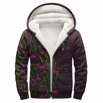 Cumming Family Crest Tartan Sherpa Hoodie Scottish Thistle Flower Pattern Half Style