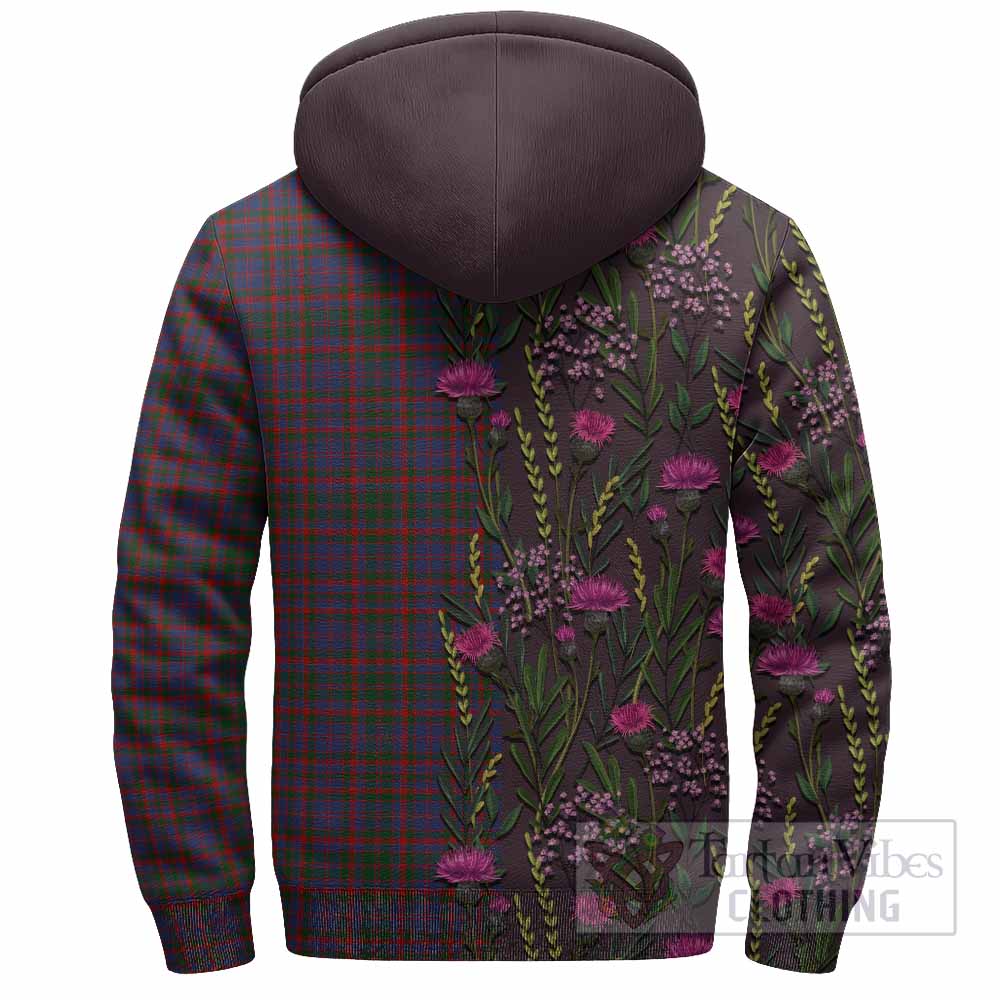 Cumming Family Crest Tartan Sherpa Hoodie Scottish Thistle Flower Pattern Half Style - Tartan Vibes Clothing