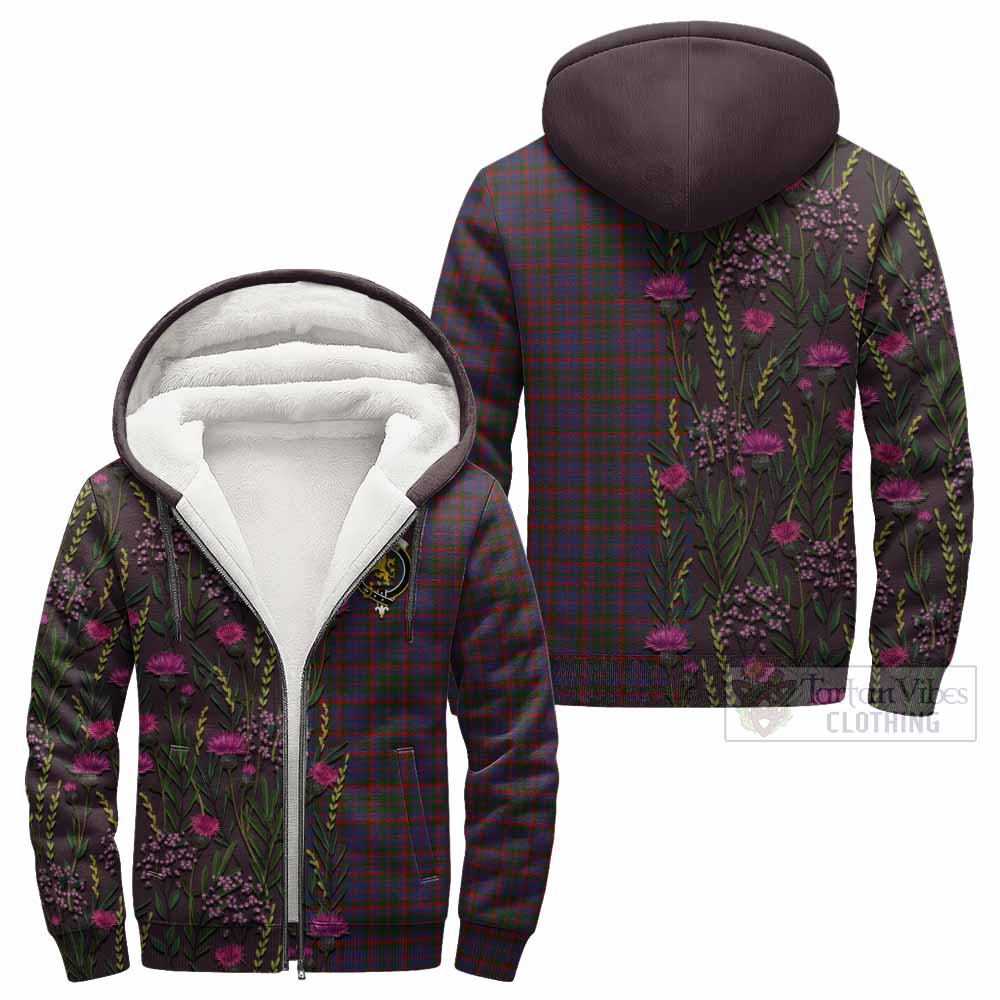 Cumming Family Crest Tartan Sherpa Hoodie Scottish Thistle Flower Pattern Half Style - Tartan Vibes Clothing
