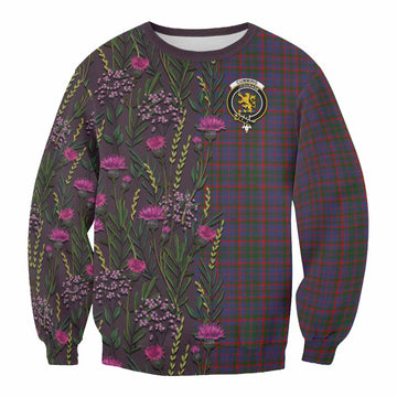 Cumming Family Crest Tartan Sweatshirt Scottish Thistle Flower Pattern Half Style